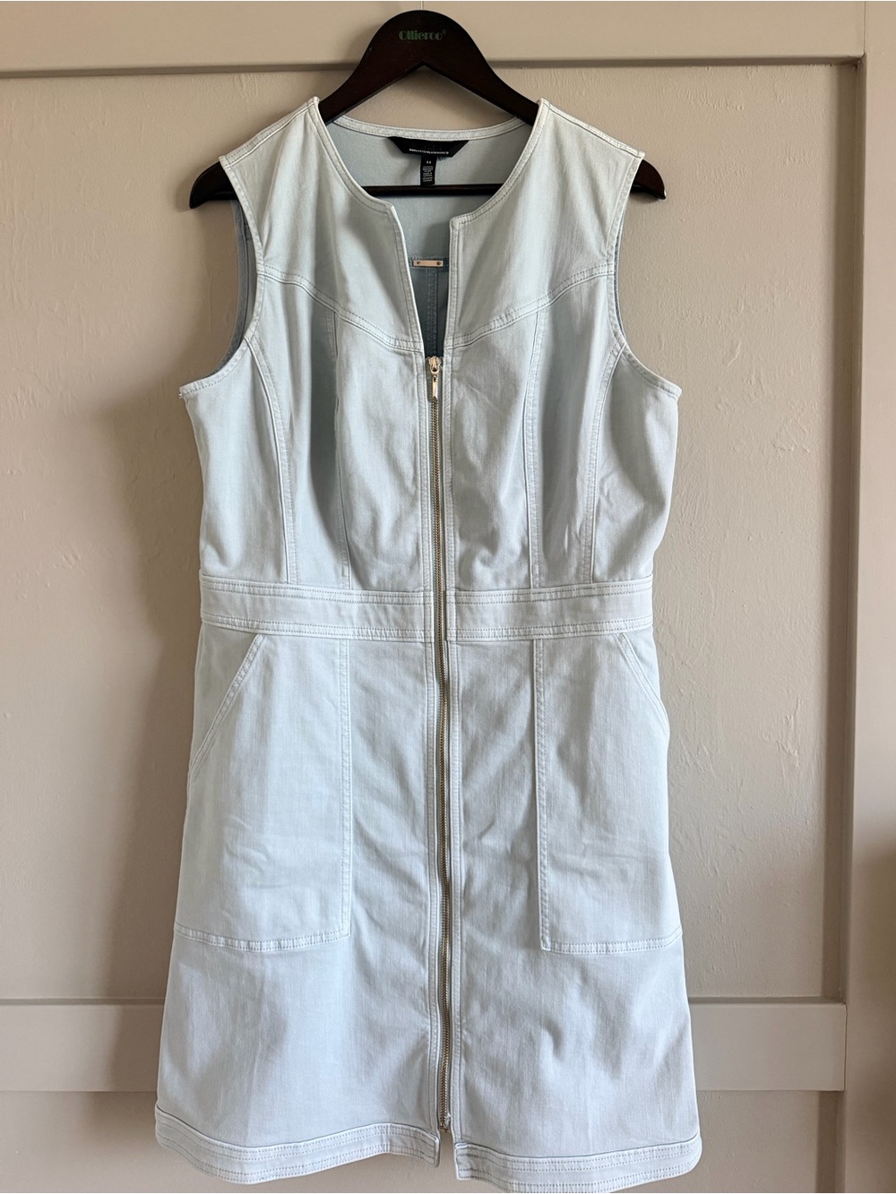 White House Black Market Sleeveless Light Blue Zip-Front Denim Dress